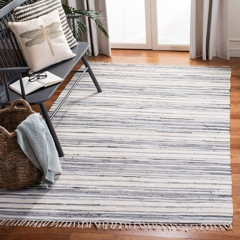 Rag Rug RAR126 Hand Woven Indoor Area Rug - 5'x8' - Ivory/Grey - Safavieh