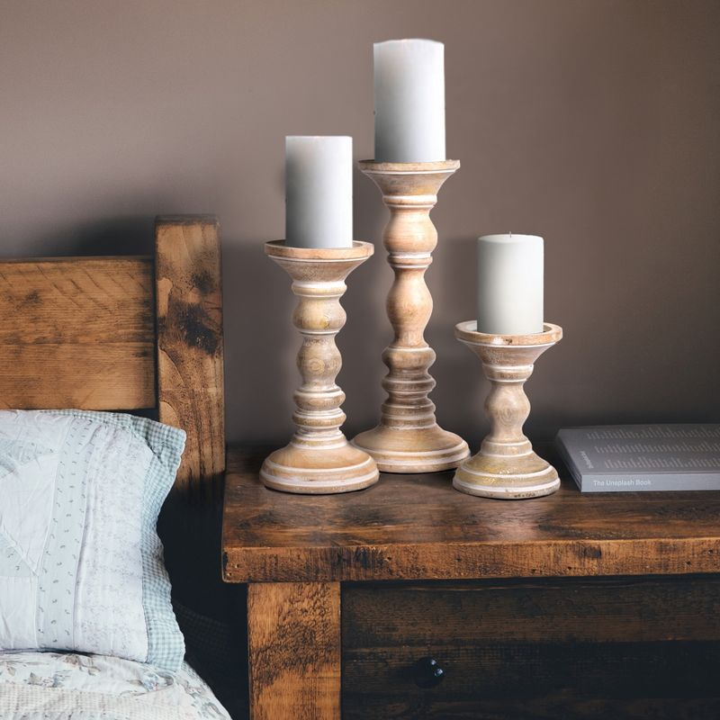 Mela Artisans Set of 3 Wood Candle Holders