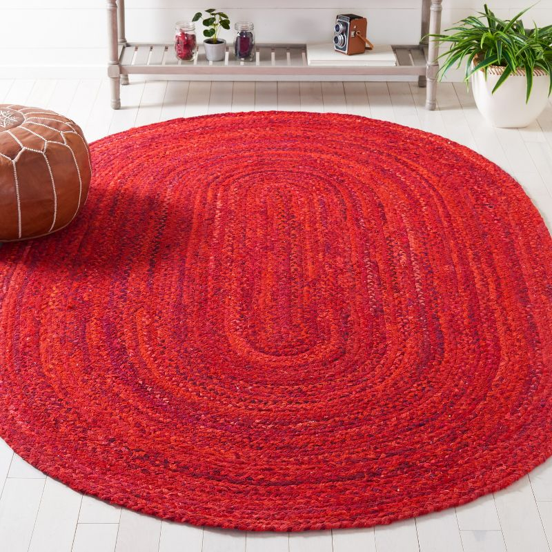 Braided BRD452 Hand Woven Indoor Area Rug - Red - 5'x8' Oval - Safavieh