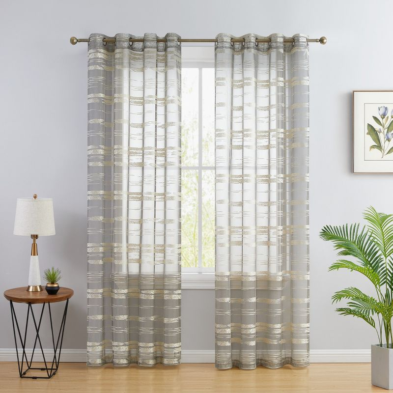 HLC.ME Broadway Stripe Decorative Semi Sheer Light Filtering Grommet Window Treatment Curtain Panels - Set of 2 - Beige, 54 W x 84 L