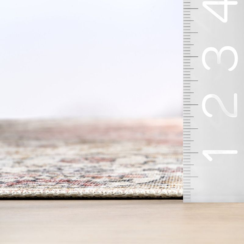 Nuloom Teja SplashGuard Persian Medallion Machine Washable Area Rug, 4' x 6', Teja Peach