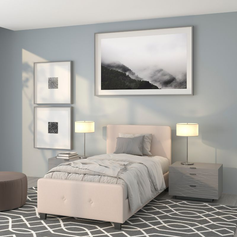 Flash Furniture Tribeca Twin Size Tufted Upholstered Platform Bed in Beige Fabric