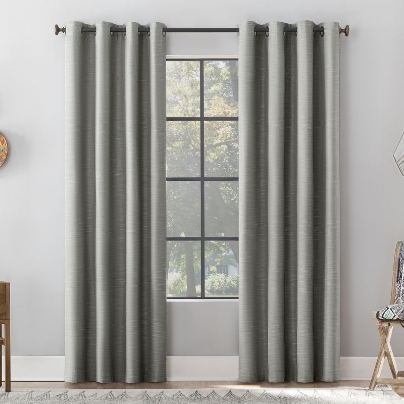 50"x96" Archaeo Total Blackout Textured Linen Blend Grommet Top Curtain Panel Gray: Modern Noise Reduction, Thermal Insulated
