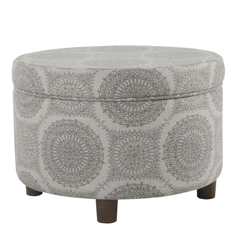 Round Storage Ottoman Gray Medallion - HomePop