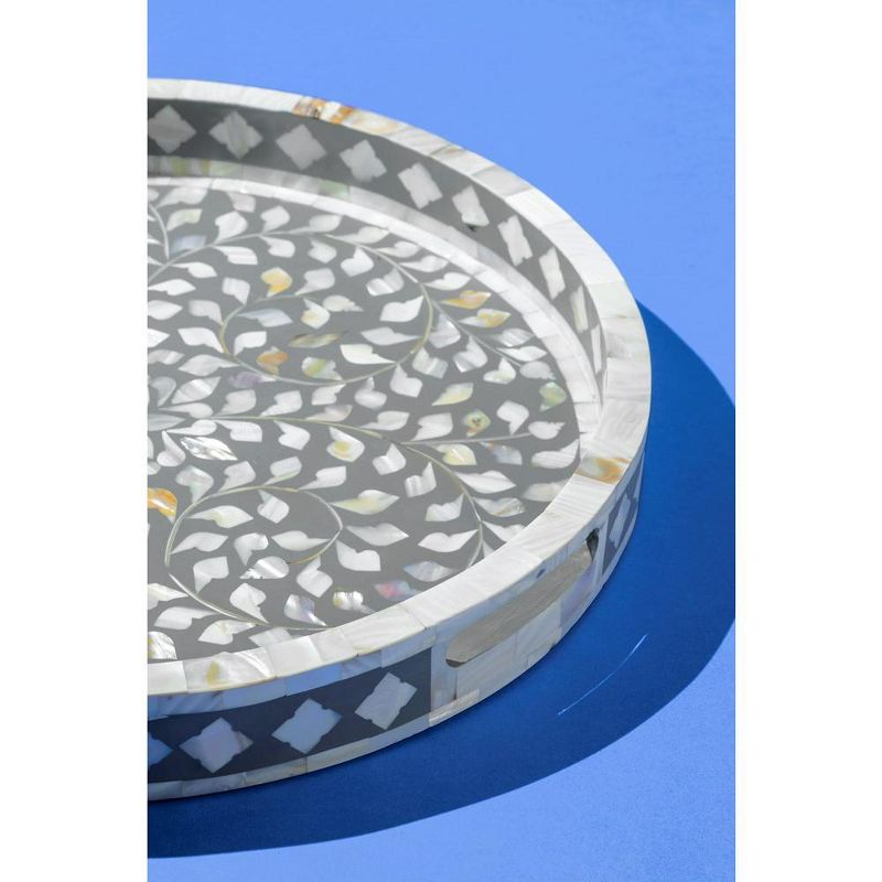 Jodhpur Mother of Pearl Decorative Tray, Grey