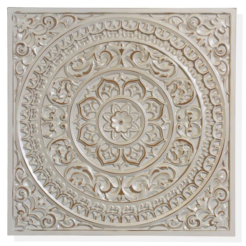 Lara Antique Wooden Wall Mandala Plaque Gray - StyleCraft: Bohemian Decor, Abstract Art, 23x23"