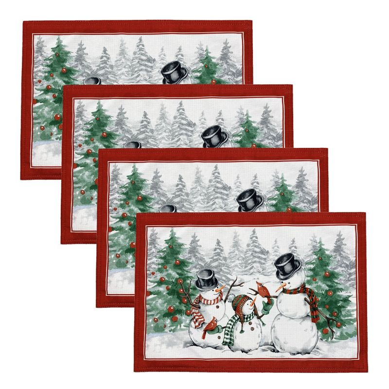 Snowman Winterland Holiday Snowflake Placemat, Set of 4 - Red/Green - 13x19 - Elrene Home Fashions