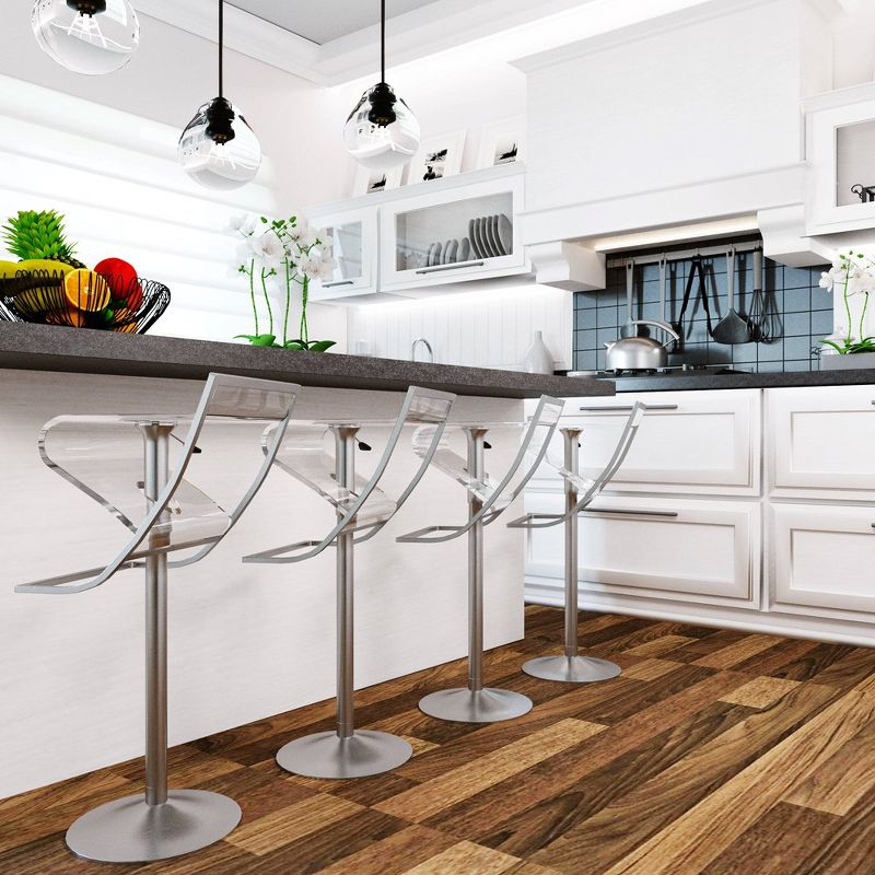 LeisureMod Napoli Transparent Acrylic Bar Counter Stool, Modern Clear Seat with Chrome Base for Kitchen Island and Home Bar