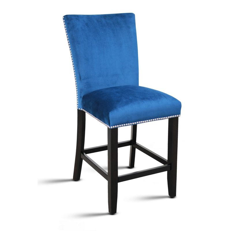 24" Set of 2 Camila Velvet Counter Height Barstools Blue - Steve Silver Co.: Nailhead Trim, Armless, Wood Legs, Spot Clean
