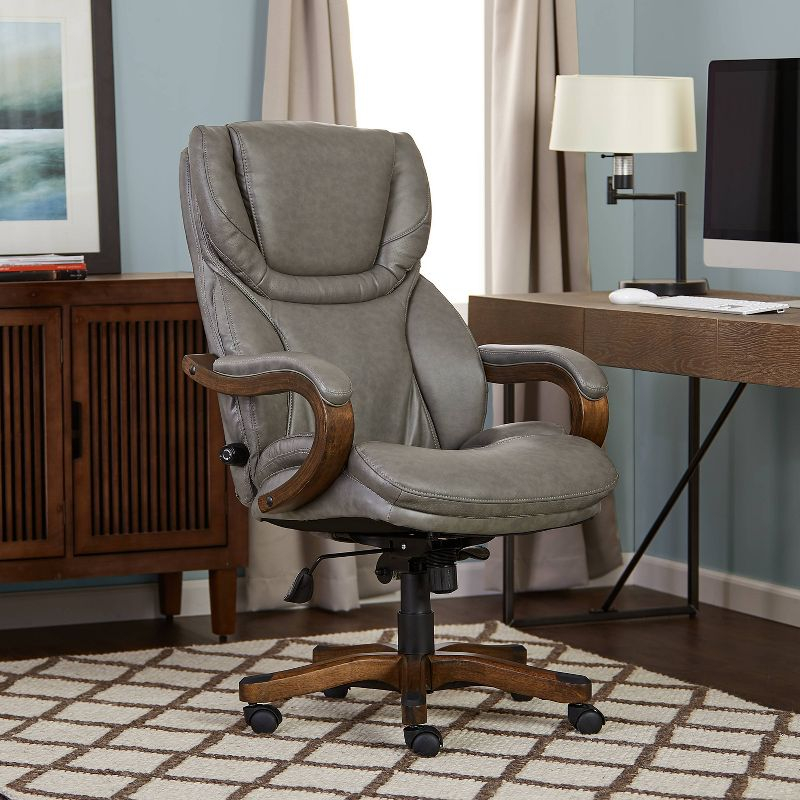Big and Tall Executive Office Chair with Upgraded Wood Accents Mindset Gray - Serta: Bonded Leather, 350lb Capacity