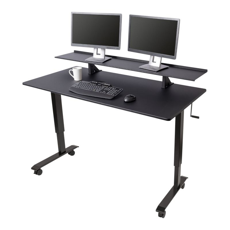Stand Up Desk Store Two Tier Crank Adjustable Standing Desk – Provides Enhanced Ergonomics and Additional Desktop Space (60", Black Frame / Black Top)