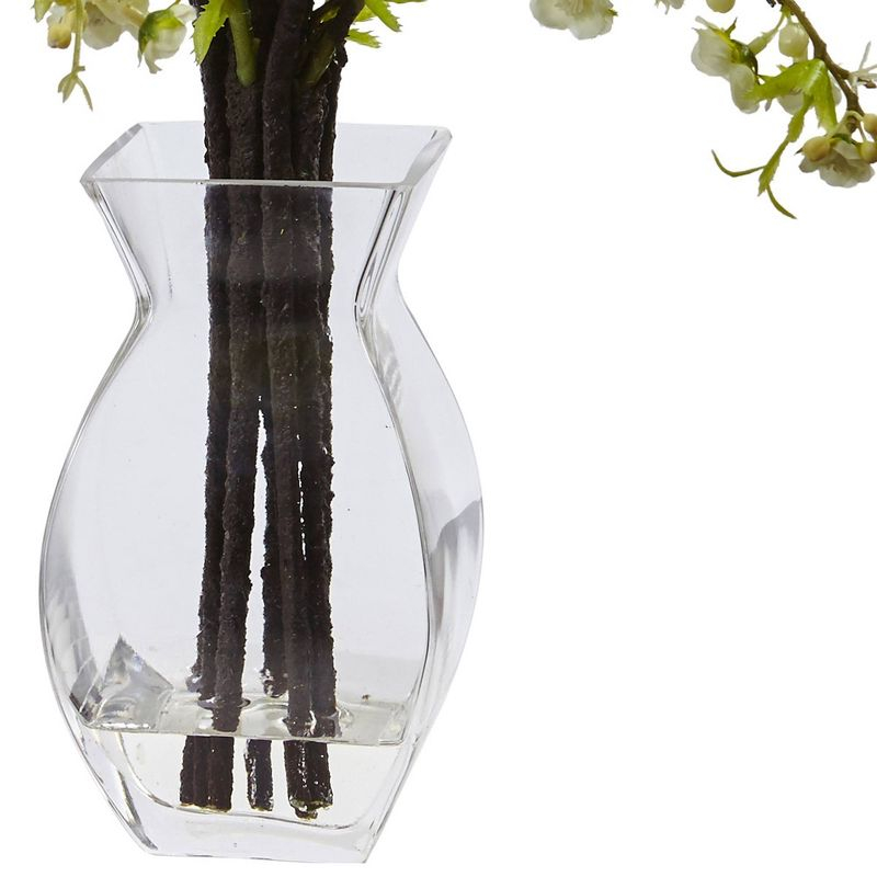 Cherry Blossom in Glass Vase White - Nearly Natural: Silk Faux Plant, Acrylic & Iron Wire Accents