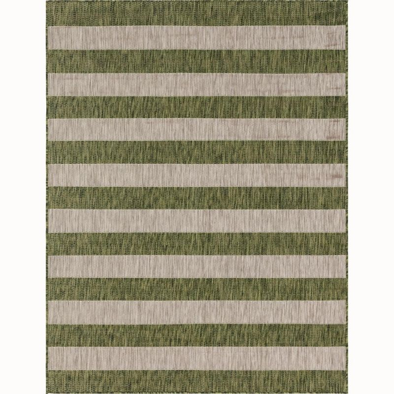 Unique Loom 9' 0 x 12' 2 Rectangle Indoor/Outdoor Striped Green Area Rug