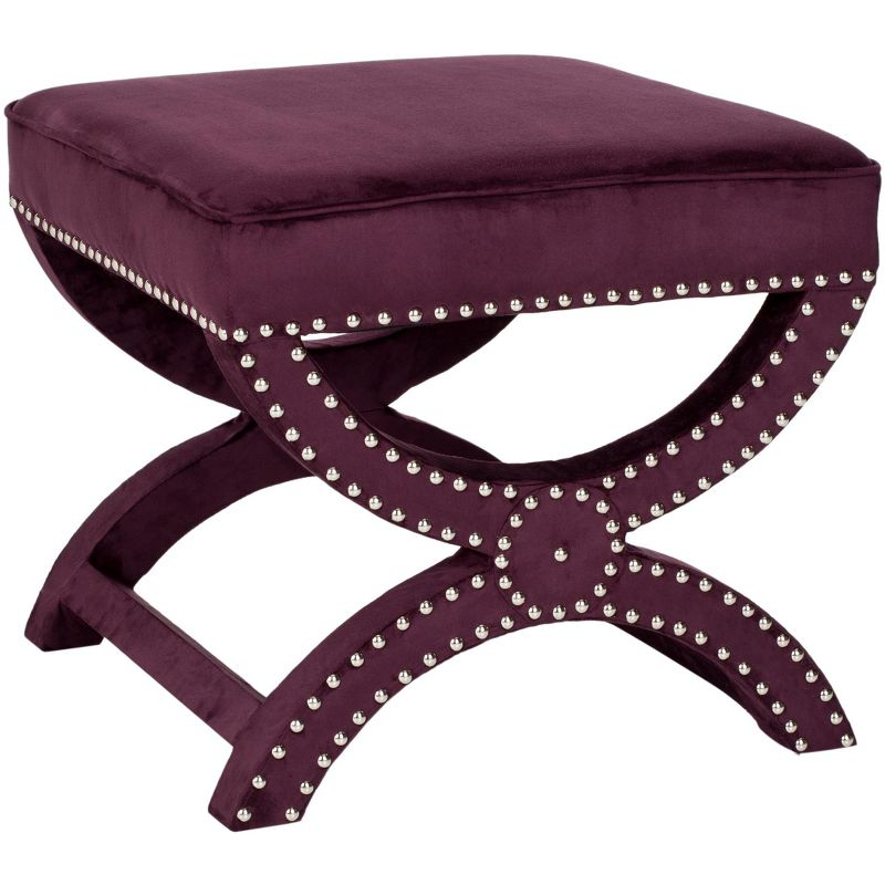 Mystic Ottoman with Silver Nail Heads - Plum - Safavieh