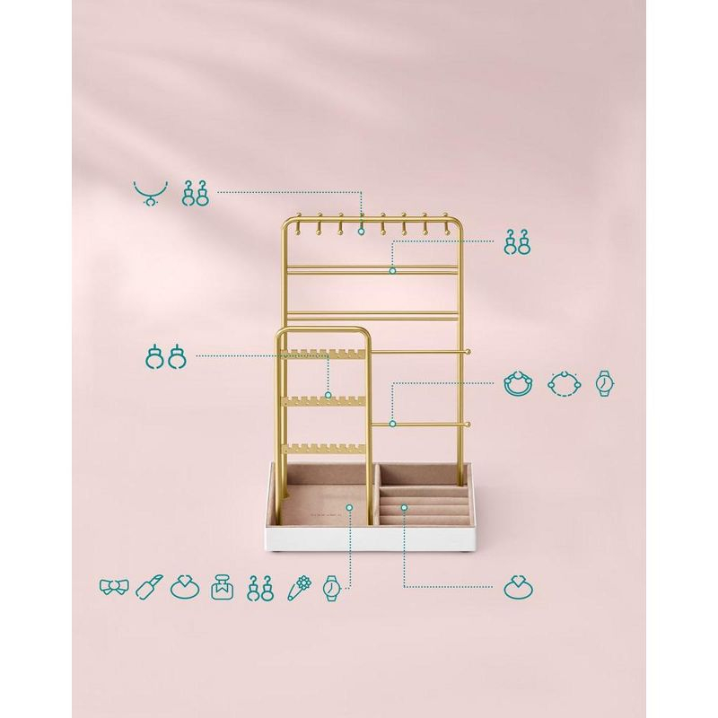 Jewelry Holder, Jewelry Organizer, Jewelry Display Stand with Metal Frame and Velvet Tray, Necklace Earring Bracelet Holder,Rings, Gold
