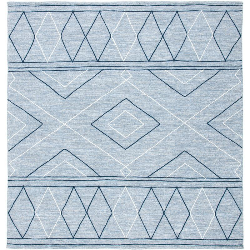 Striped Kilim STK510 Hand Woven Area Rug - Light Blue/Ivory - 7'x7' - Safavieh.