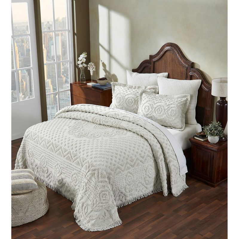 Heirloom Collection in Medillian Design Ivory Cotton Tufted Chenille Bedspread - Better Trends