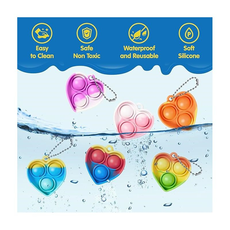 Heart Pop Fidget Keychain Mini Sensory Toys Bulk 30 Pack Party Favors for Kids, Goodie Bag Stuffers Fidget Toys, Valentines Gifts for Kids Classroom
