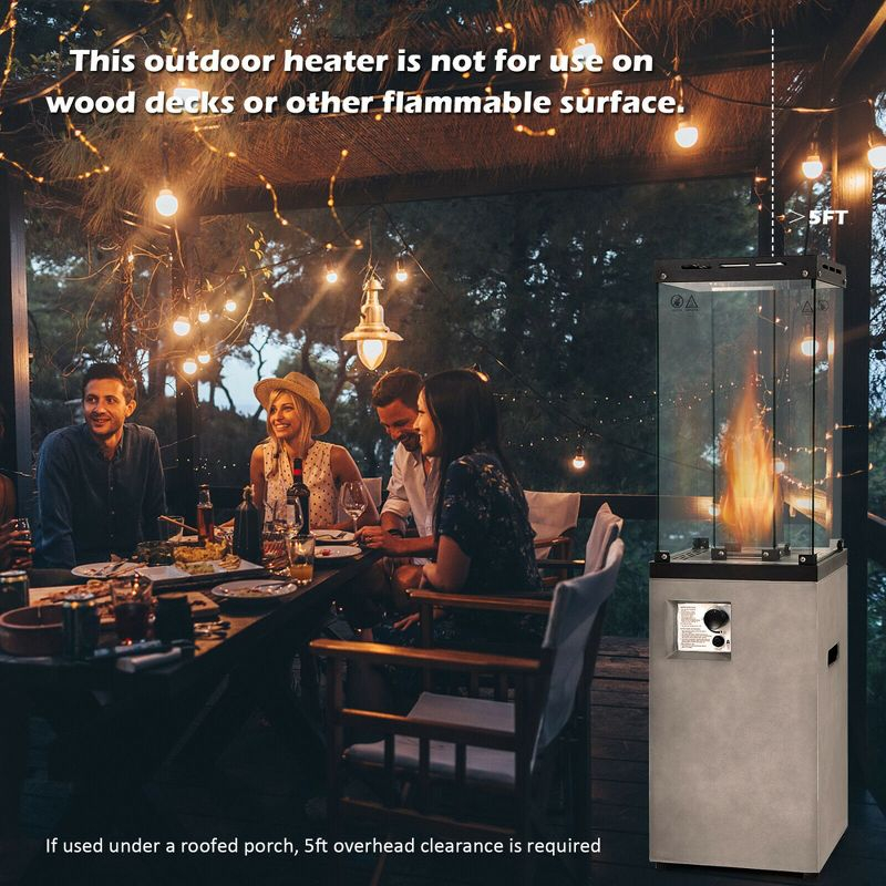 Costway 41,000 BTU Propane Patio Heater Glass Tube Standing Gas Heater w/ Cover Wheels Grey