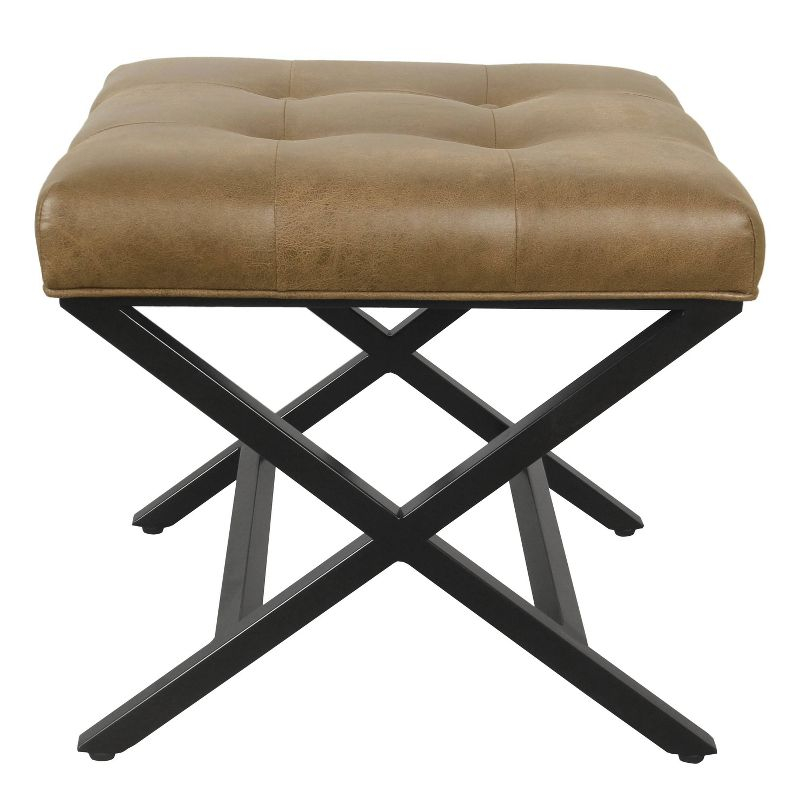 HomePop X-Design Bench Faux Leather Brown: Modern Upholstered Ottoman, Bedroom Seating, 250lbs Capacity
