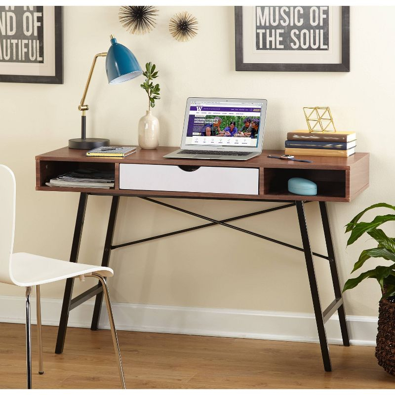 Edison Mid-Century Modern Writing Desk Espresso/Black - Buylateral: Home Office, Metal Frame, Cubbies