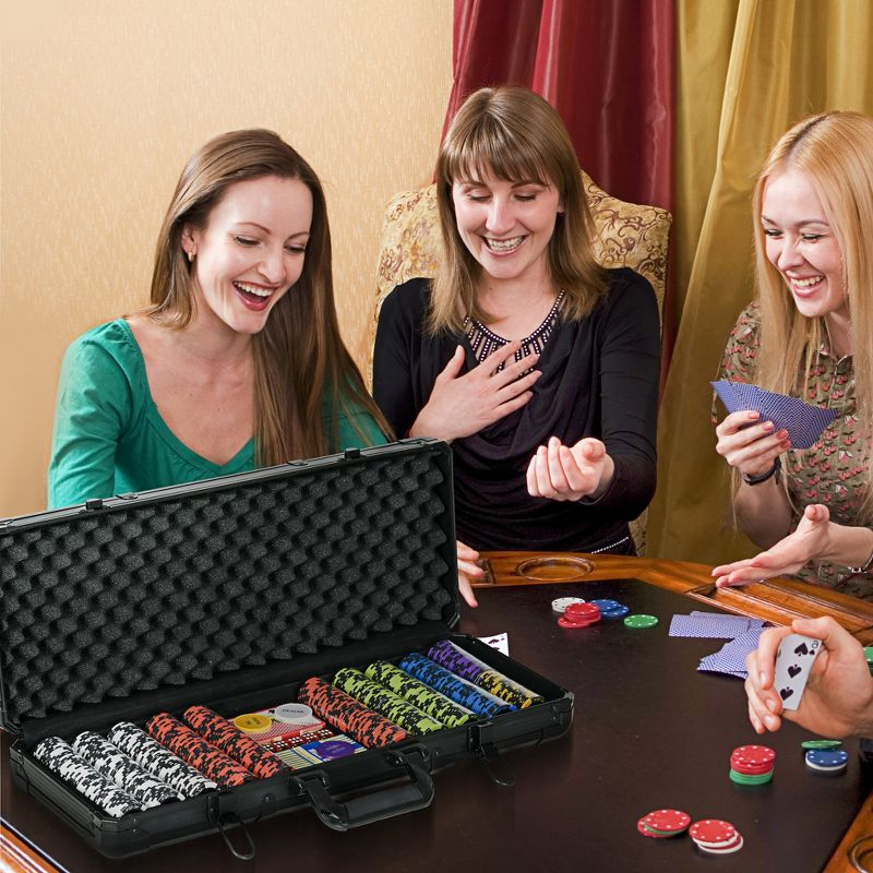 Soozier 500 Chip, 14 Gram Clay Poker Chips Set with Aluminum Case, Casino Poker Chips with 2 Decks of Playing Cards, Dealer Button & 5 Dice