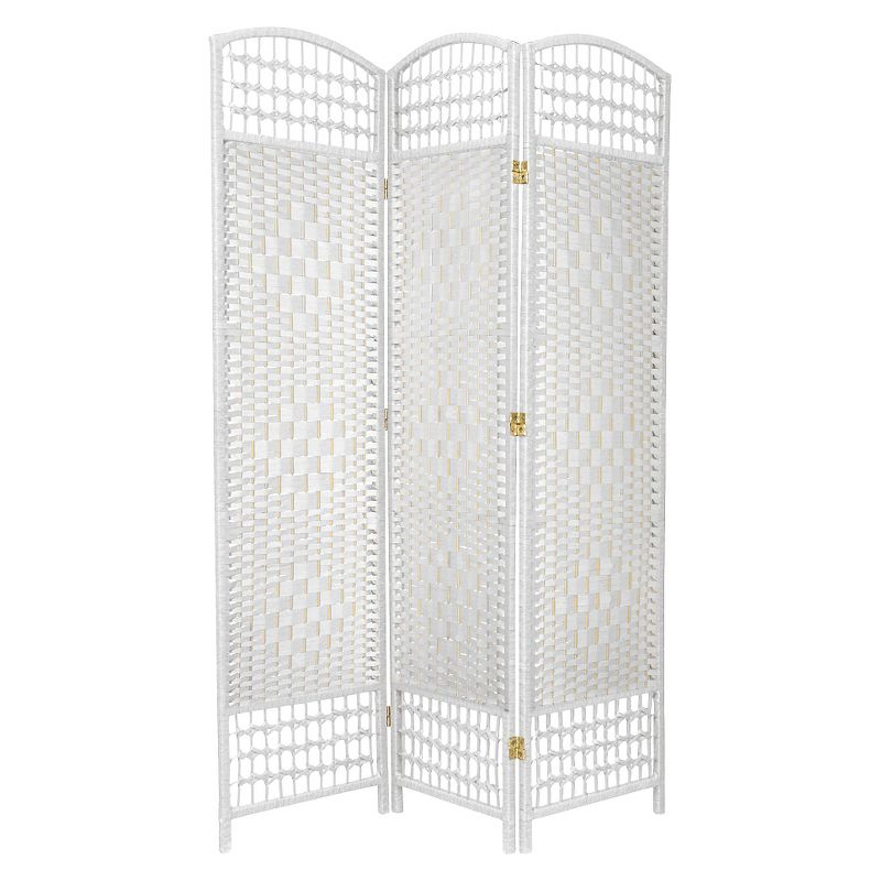 5 1/2 ft. Tall Fiber Weave Room Divider - White (3 Panels): Hardwood, Metal Hinges, Indoor Use, No Assembly Required