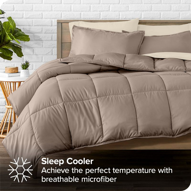 King Double Brushed Bed in a Bag Taupe Comforter Set, Sand Sheet Set by Bare Home