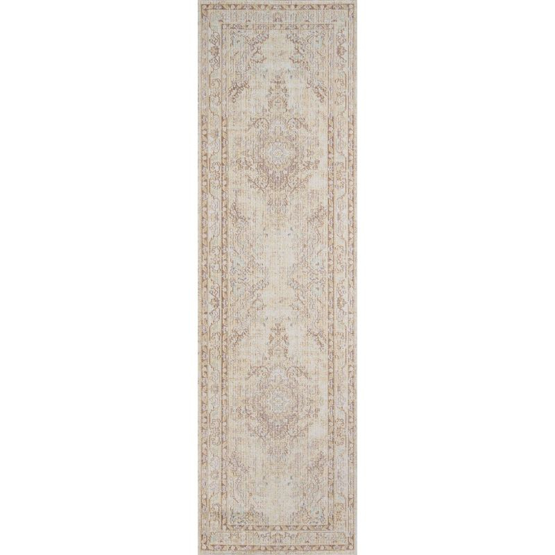 Momeni 2'7"x8' Isabella Kimora Machine Loomed Runner Rug Ivory: Geometric Medallion Pattern, Low Pile, Indoor Use
