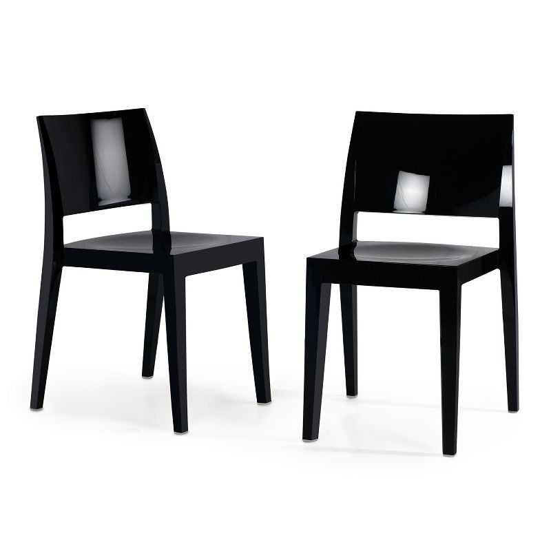 WRGHOME Palermo Modern Outdoor/Indoor Plastic Resin Stacking Patio Dining Chairs  (Set of 2) - BLACK