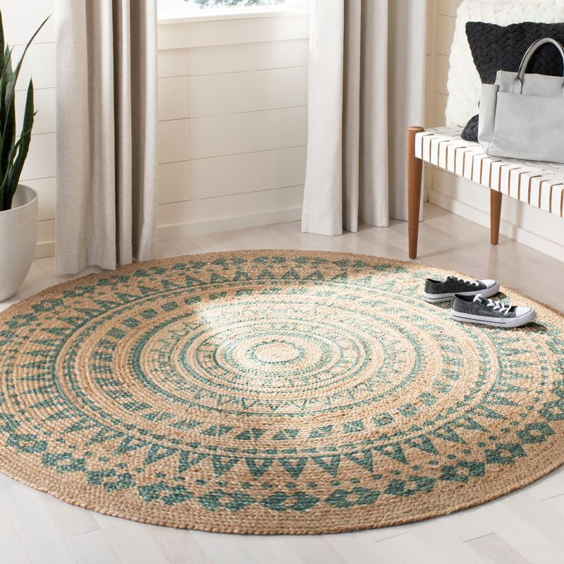Natural Fiber NF802 Hand Woven Indoor Area Rug - Aqua/Natural - 6' Round - Safavieh