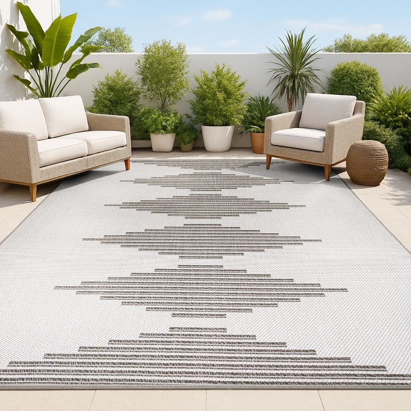 8' x 10' Vinales Diamond Stripe Indoor/Outdoor Area Rug, Light Gray/Black - JONATHAN Y