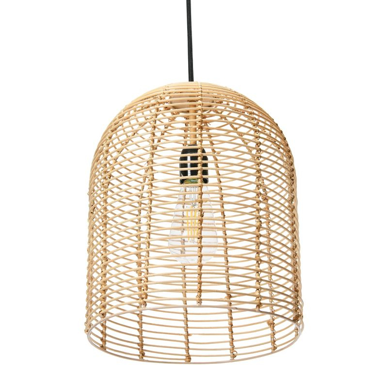 Storied Home Modern Boho Hand Woven Rattan Ceiling Light, Natural