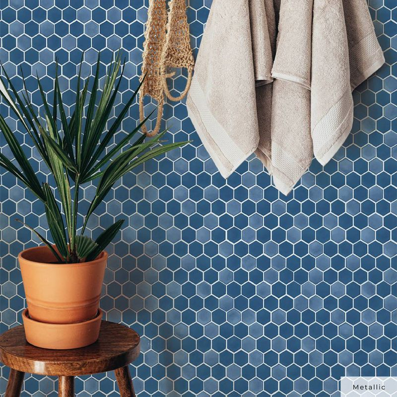 Tempaper & Co.® Hexagon Tile Removable Peel and Stick Wallpaper, Shades of Sapphire, 28 sq. ft.: Vinyl, Self-Adhesive, Geometric Design