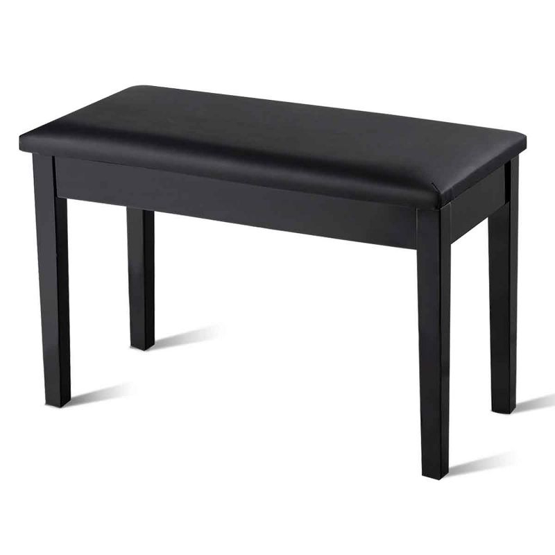 Tangkula PU Leather Piano Bench Solid Wood Padded Double Duet Keyboard Seat w/ Storage Box Black