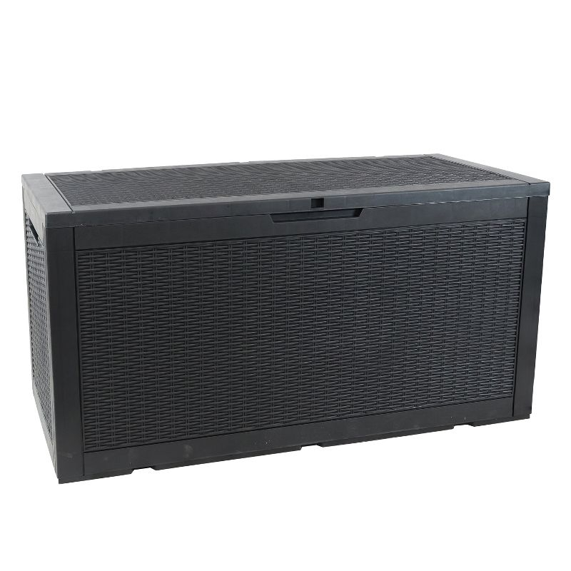 Sunnydaze Outdoor Deck and Patio Storage Box with Rattan Design - 100 Gal. - Phantom Gray