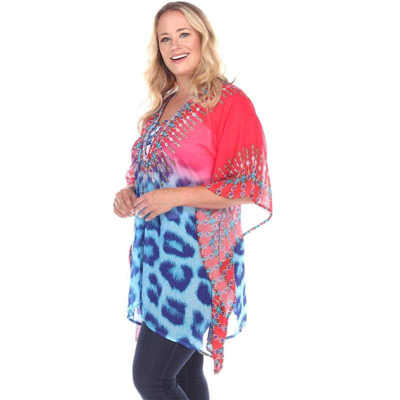 Women's Plus Size Animal Print Caftan with Tie-up Neckline Pink Leopard One Size Fits Most Plus - White Mark