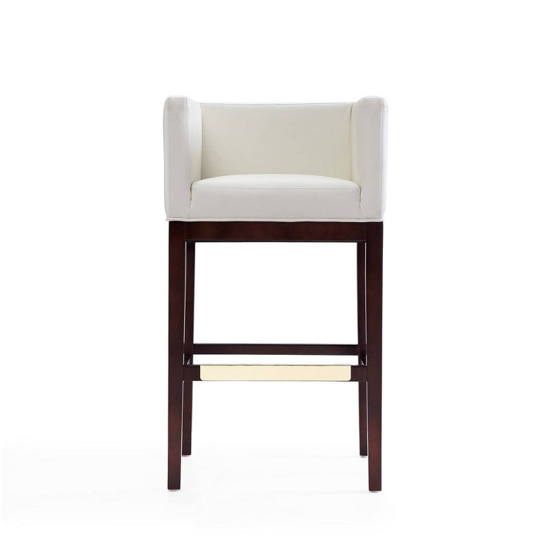 Kingsley Upholstered Beech Wood Barstool Ivory - Manhattan Comfort: Faux Leather, Low Back, Armrest, Footrest