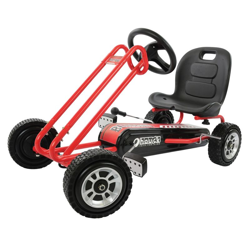hauck Lightning Ride On Pedal Go Kart Toy with Ergonomic Adjustable Bucket Seat, Handbrake, and Sharp Handling for Boys and Girls, Red