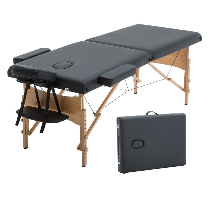 FDW Massage Table 73 Inch Heigh Adjustable 2 Fold Portable Massage Table W/Sheet Cradle Cover 2 Bolster Hanger Facial Salon Tattoo Bed (Black)