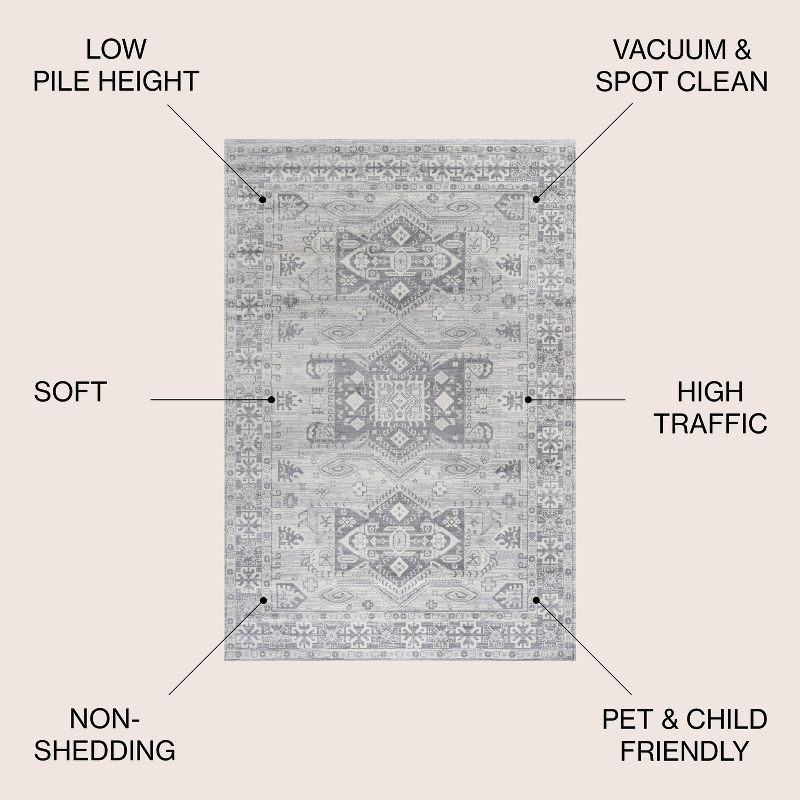 5' Square Modern Persian Vintage Medallion Area Rug, Light Gray - JONATHAN Y