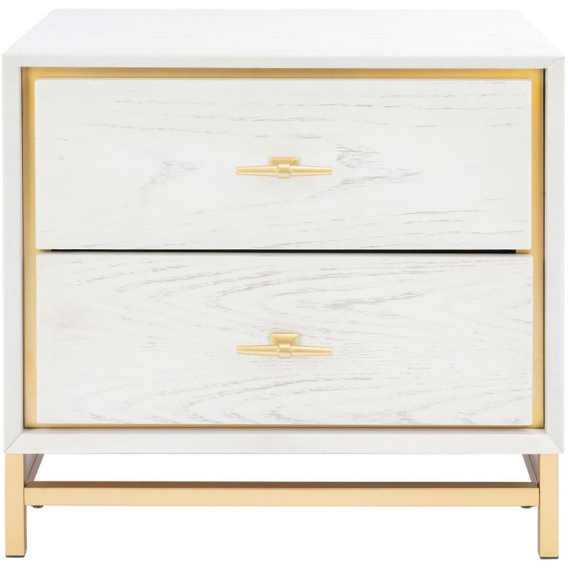 Fenno 2 Drawer Nightstand - NST6401 - White Washed/Brass - Safavieh