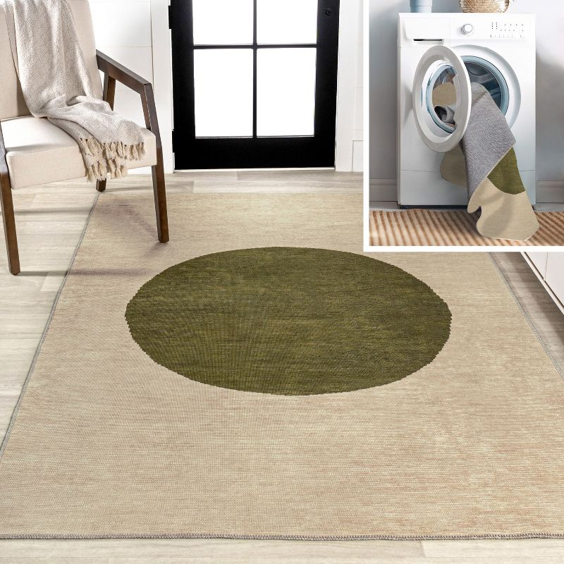 4' x 6' Cirkel Minimalist Geometric Dot Machine-Washable Area Rug, Cream/Olive - JONATHAN Y