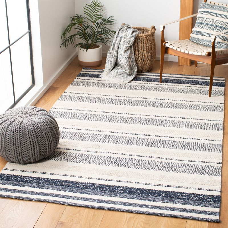 Striped Kilim STK502 Hand Woven Area Rug - Ivory/Navy - 5'x8' - Safavieh.