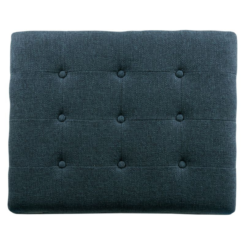 Cocktail Storage Bench Navy - HomePop: Upholstered, Tufted, Wood Base, Honey Oak Finish