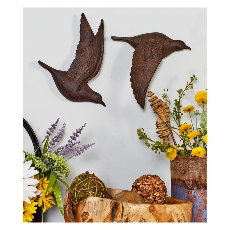 Polystone Bird Metallic 3D Sculpted Wall Decor Set of 3 Brown - Olivia & May: Ready to Hang, Coastal Style Decorative Sculptures