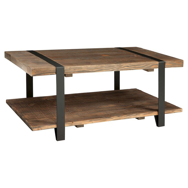 42" Modesto Solid Coffee Table Brown - Alaterre Furniture: Industrial Style, Reclaimed Wood, Metal Legs, Fixed Shelf