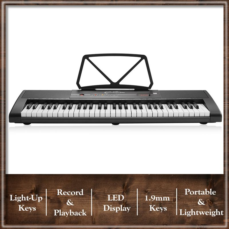 Ashthorpe 61-Key Digital Electronic Keyboard Piano with Light Up Keys, Portable Beginner Kit with Adjustable Stand, Stool, Headphones & Microphone