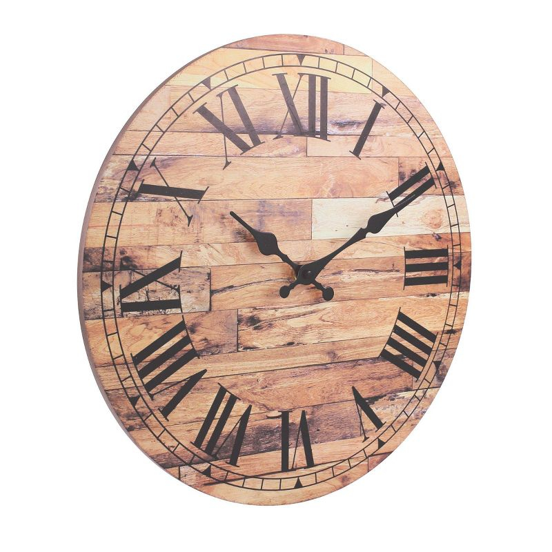 14" Wooden Roman Numeral Wall Clock Brown - Stonebriar Collection: MDF Composite, Traditional Decor, Indoor Use