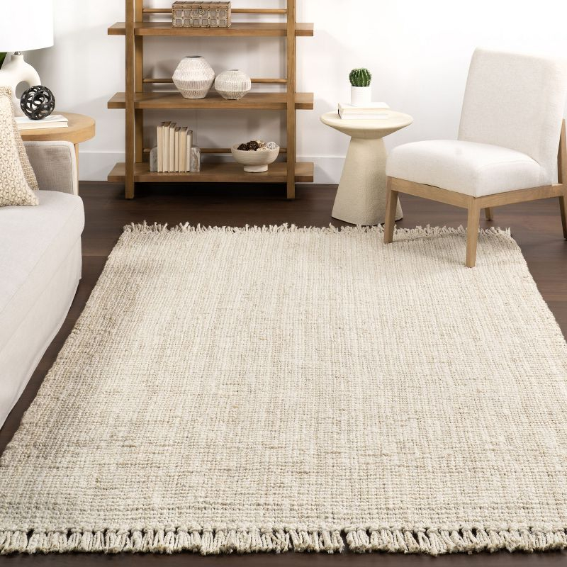 Nuloom 6 Round Daniela Jute Tassel Hand Woven Indoor Area Rug, Off White, Solid Chunky Farmhouse Design, Natural Fiber BedroomLiving Room